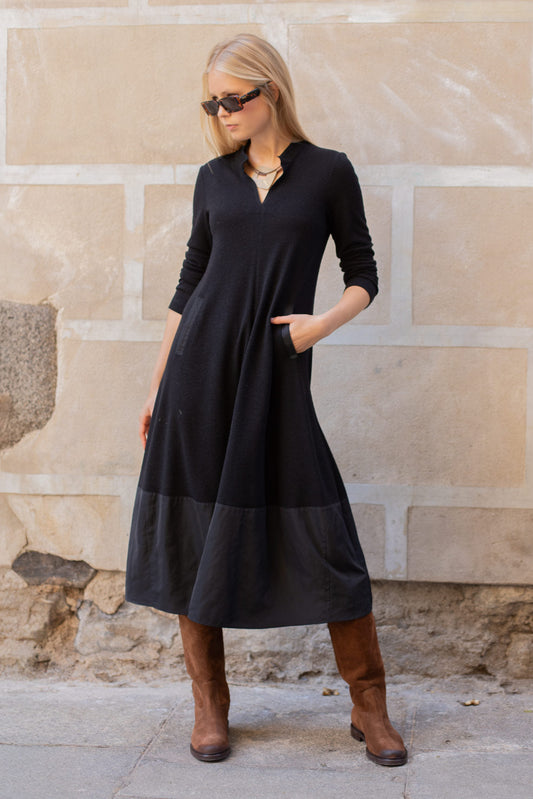 VESTIDO MARSELLA PUNTO CUELLO MAO TECNOLÓGICO NEGRO